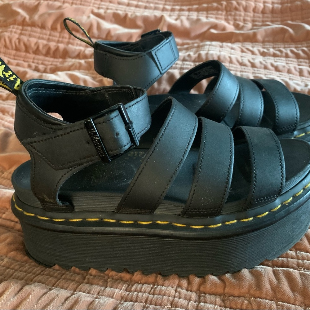 Dr. Martens Black Sandals with Yellow Stitching